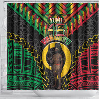 Vanuatu 46th Anniversary Independence Day Shower Curtain Melanesian Warrior With Sand Drawing Pattern LT05 - Polynesian Pride