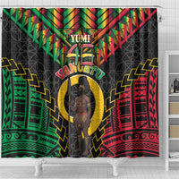 Vanuatu 46th Anniversary Independence Day Shower Curtain Melanesian Warrior With Sand Drawing Pattern LT05 - Polynesian Pride