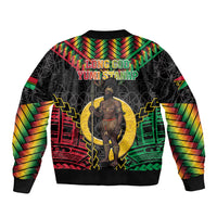 Vanuatu 46th Anniversary Independence Day Sleeve Zip Bomber Jacket Melanesian Warrior With Sand Drawing Pattern LT05 - Polynesian Pride