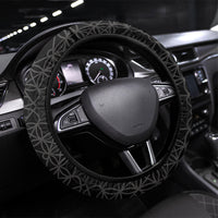 Vanuatu 46th Anniversary Independence Day Steering Wheel Cover Melanesian Warrior With Sand Drawing Pattern LT05 Universal Fit Black - Polynesian Pride
