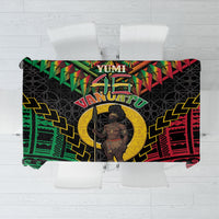 Vanuatu 46th Anniversary Independence Day Tablecloth Melanesian Warrior With Sand Drawing Pattern LT05 Black - Polynesian Pride