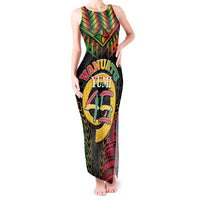 Vanuatu 46th Anniversary Independence Day Tank Maxi Dress Melanesian Warrior With Sand Drawing Pattern LT05 Women Black - Polynesian Pride