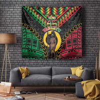 Vanuatu 46th Anniversary Independence Day Tapestry Melanesian Warrior With Sand Drawing Pattern LT05 Black - Polynesian Pride