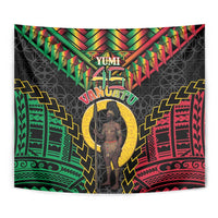 Vanuatu 46th Anniversary Independence Day Tapestry Melanesian Warrior With Sand Drawing Pattern LT05 - Polynesian Pride