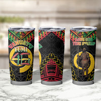 Vanuatu 46th Anniversary Independence Day Tumbler Cup Melanesian Warrior With Sand Drawing Pattern LT05 - Polynesian Pride