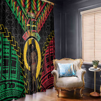 Vanuatu 46th Anniversary Independence Day Window Curtain Melanesian Warrior With Sand Drawing Pattern LT05 - Polynesian Pride