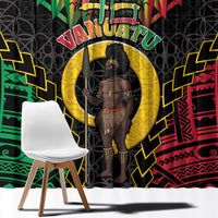 Vanuatu 46th Anniversary Independence Day Window Curtain Melanesian Warrior With Sand Drawing Pattern LT05 - Polynesian Pride