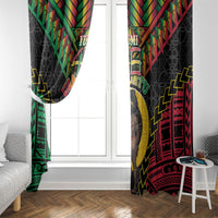 Vanuatu 46th Anniversary Independence Day Window Curtain Melanesian Warrior With Sand Drawing Pattern LT05 - Polynesian Pride