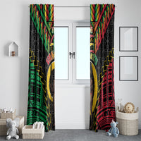 Vanuatu 46th Anniversary Independence Day Window Curtain Melanesian Warrior With Sand Drawing Pattern LT05 - Polynesian Pride