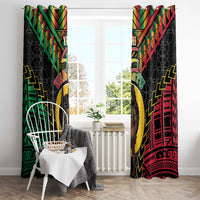 Vanuatu 46th Anniversary Independence Day Window Curtain Melanesian Warrior With Sand Drawing Pattern LT05 - Polynesian Pride