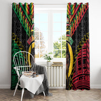 Vanuatu 46th Anniversary Independence Day Window Curtain Melanesian Warrior With Sand Drawing Pattern LT05 - Polynesian Pride