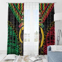 Vanuatu 46th Anniversary Independence Day Window Curtain Melanesian Warrior With Sand Drawing Pattern LT05 - Polynesian Pride