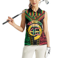 Vanuatu 46th Anniversary Independence Day Women Sleeveless Polo Shirt Melanesian Warrior With Sand Drawing Pattern LT05 - Polynesian Pride