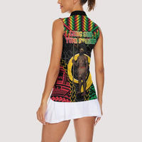 Vanuatu 46th Anniversary Independence Day Women Sleeveless Polo Shirt Melanesian Warrior With Sand Drawing Pattern LT05 - Polynesian Pride