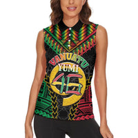 Vanuatu 46th Anniversary Independence Day Women Sleeveless Polo Shirt Melanesian Warrior With Sand Drawing Pattern LT05 - Polynesian Pride