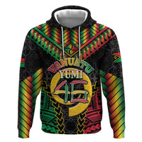 Vanuatu 46th Anniversary Independence Day Zip Hoodie Melanesian Warrior With Sand Drawing Pattern LT05 Pullover Hoodie Black - Polynesian Pride