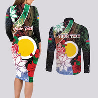 Personalised Vanuatu Shefa Day Couples Matching Long Sleeve Bodycon Dress and Long Sleeve Button Shirt Floral Pattern