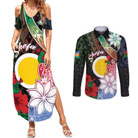 Personalised Vanuatu Shefa Day Couples Matching Summer Maxi Dress and Long Sleeve Button Shirt Floral Pattern