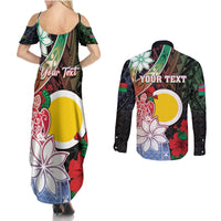 Personalised Vanuatu Shefa Day Couples Matching Summer Maxi Dress and Long Sleeve Button Shirt Floral Pattern