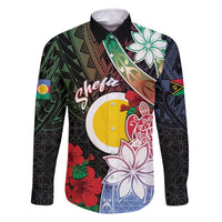 Personalised Vanuatu Shefa Day Family Matching Long Sleeve Bodycon Dress and Hawaiian Shirt Floral Pattern