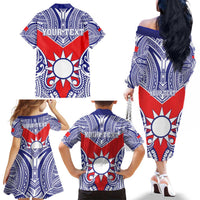 Personalised Taiwan Family Matching Off The Shoulder Long Sleeve Dress and Hawaiian Shirt Austronesian Tribal Tattoo Red LT05 - Polynesian Pride