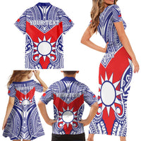 Personalised Taiwan Family Matching Short Sleeve Bodycon Dress and Hawaiian Shirt Austronesian Tribal Tattoo Red LT05 - Polynesian Pride