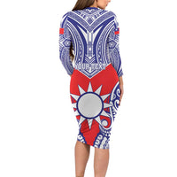 Personalised Taiwan Long Sleeve Bodycon Dress Austronesian Tribal Tattoo Red LT05 - Polynesian Pride