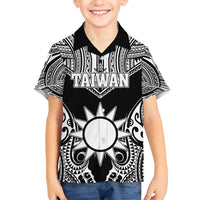 Personalised Taiwan Family Matching Short Sleeve Bodycon Dress and Hawaiian Shirt Austronesian Tribal Tattoo Black LT05 Son's Shirt Black - Polynesian Pride