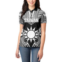 Personalised Taiwan Women Polo Shirt Austronesian Tribal Tattoo Black LT05 - Polynesian Pride