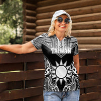 Personalised Taiwan Women Polo Shirt Austronesian Tribal Tattoo Black LT05 - Polynesian Pride