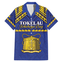 Personalised Tokelau Happy Tokehega Day Family Matching Mermaid Dress and Hawaiian Shirt Polynesian Tribal Tattoo LT05 Dad's Shirt - Short Sleeve Blue - Polynesian Pride