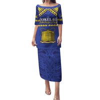 Personalised Tokelau Happy Tokehega Day Family Matching Puletasi and Hawaiian Shirt Polynesian Tribal Tattoo LT05 Mom's Dress Blue - Polynesian Pride