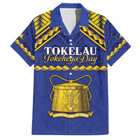 Personalised Tokelau Happy Tokehega Day Family Matching Short Sleeve Bodycon Dress and Hawaiian Shirt Polynesian Tribal Tattoo LT05 Dad's Shirt - Short Sleeve Blue - Polynesian Pride