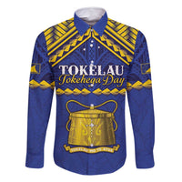 Personalised Tokelau Happy Tokehega Day Family Matching Summer Maxi Dress and Hawaiian Shirt Polynesian Tribal Tattoo LT05 Dad's Shirt - Long Sleeve Blue - Polynesian Pride