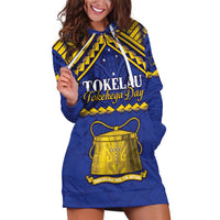 Personalised Tokelau Happy Tokehega Day Hoodie Dress Polynesian Tribal Tattoo LT05 Blue - Polynesian Pride