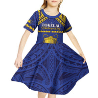 Personalised Tokelau Happy Tokehega Day Kid Short Sleeve Dress Polynesian Tribal Tattoo LT05 - Polynesian Pride