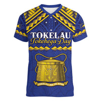 Personalised Tokelau Happy Tokehega Day Women V-Neck T-Shirt Polynesian Tribal Tattoo LT05 Female Blue - Polynesian Pride