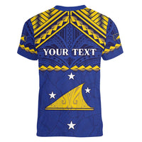 Personalised Tokelau Happy Tokehega Day Women V-Neck T-Shirt Polynesian Tribal Tattoo LT05 - Polynesian Pride