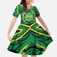 Cook Islands Constitution Day Family Matching Off The Shoulder Long Sleeve Dress and Hawaiian Shirt 60th Anniversary LT05 Daughter's Dress Green - Polynesian Pride