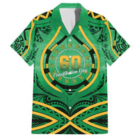 Cook Islands Constitution Day Family Matching Off The Shoulder Long Sleeve Dress and Hawaiian Shirt 60th Anniversary LT05 Dad's Shirt - Short Sleeve Green - Polynesian Pride