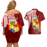 Personalized Tonga Niuas Couples Matching Off Shoulder Short Dress and Hawaiian Shirt White Tailed Tropicbird With Ngatu Pattern LT05 - Polynesian Pride