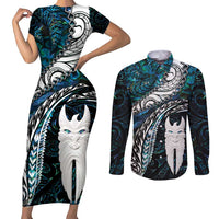 New Zealand Aotearoa Couples Matching Short Sleeve Bodycon Dress and Long Sleeve Button Shirt Maori Hei Rehua Paua Shell Glitter Green LT05 Green - Polynesian Pride