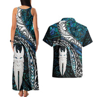 New Zealand Aotearoa Couples Matching Tank Maxi Dress and Hawaiian Shirt Maori Hei Rehua Paua Shell Glitter Green LT05 - Polynesian Pride