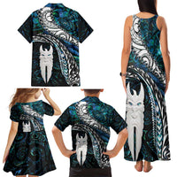 New Zealand Aotearoa Family Matching Tank Maxi Dress and Hawaiian Shirt Maori Hei Rehua Paua Shell Glitter Green LT05 - Polynesian Pride