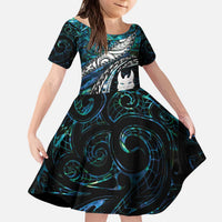 New Zealand Aotearoa Kid Short Sleeve Dress Maori Hei Rehua Paua Shell Glitter Green LT05 KID Green - Polynesian Pride