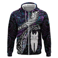 New Zealand Aotearoa Hoodie Maori Hei Rehua Paua Shell Glitter Purple LT05 Zip Hoodie Purple - Polynesian Pride
