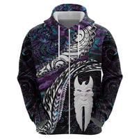 New Zealand Aotearoa Zip Hoodie Maori Hei Rehua Paua Shell Glitter Purple LT05 - Polynesian Pride