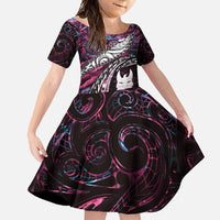 New Zealand Aotearoa Family Matching Long Sleeve Bodycon Dress and Hawaiian Shirt Maori Hei Rehua Paua Shell Glitter Pink LT05 Daughter's Dress Pink - Polynesian Pride