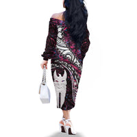 New Zealand Aotearoa Family Matching Off The Shoulder Long Sleeve Dress and Hawaiian Shirt Maori Hei Rehua Paua Shell Glitter Pink LT05 - Polynesian Pride