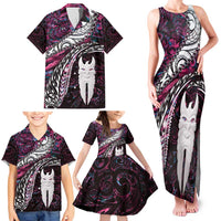New Zealand Aotearoa Family Matching Tank Maxi Dress and Hawaiian Shirt Maori Hei Rehua Paua Shell Glitter Pink LT05 - Polynesian Pride